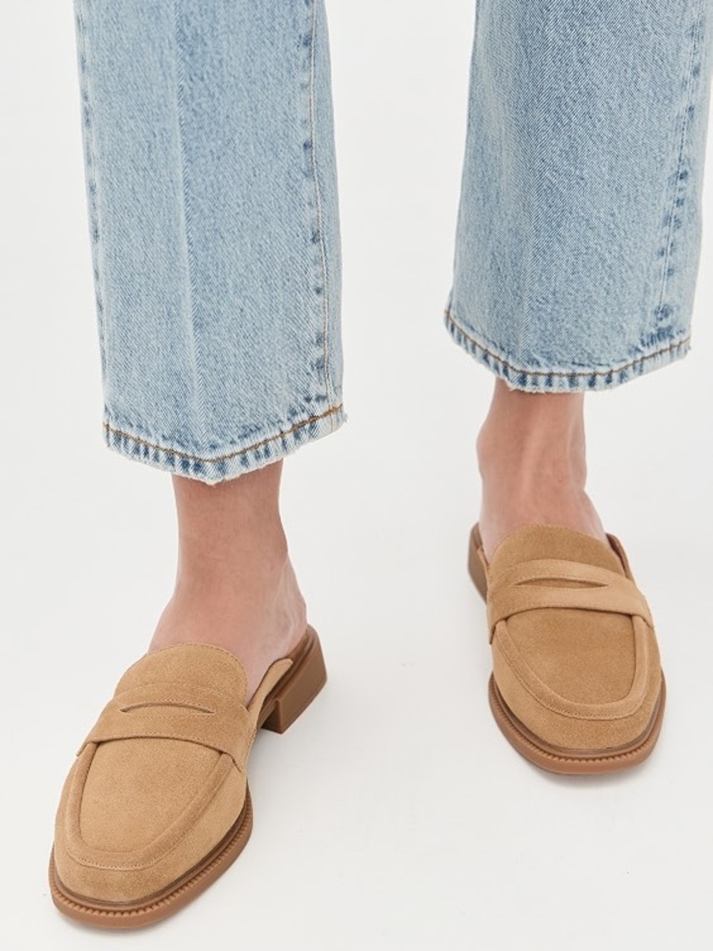 INTENTIONALLY BLANK SUEDE MARBLES SLIP ON OPEN BACK LOAFER MULE